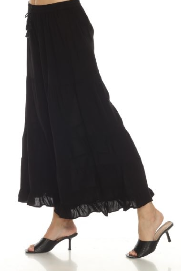 Rayon Tiered Pant in Black