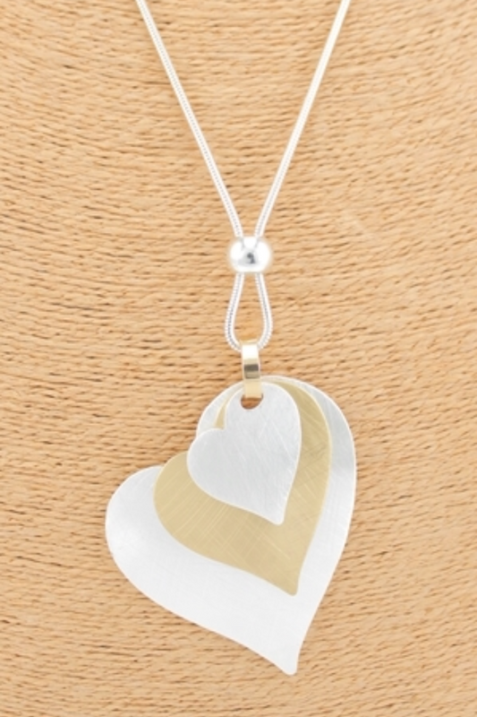 Triple Two-Tone Metal Hearts Pendant