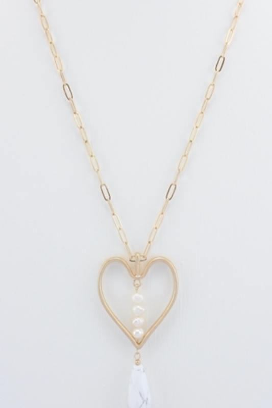 Gold Open Heart and Pearl Pendant