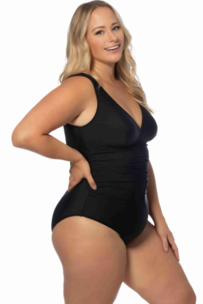 Black Shirred One-Piece Plus Size Swimsuit