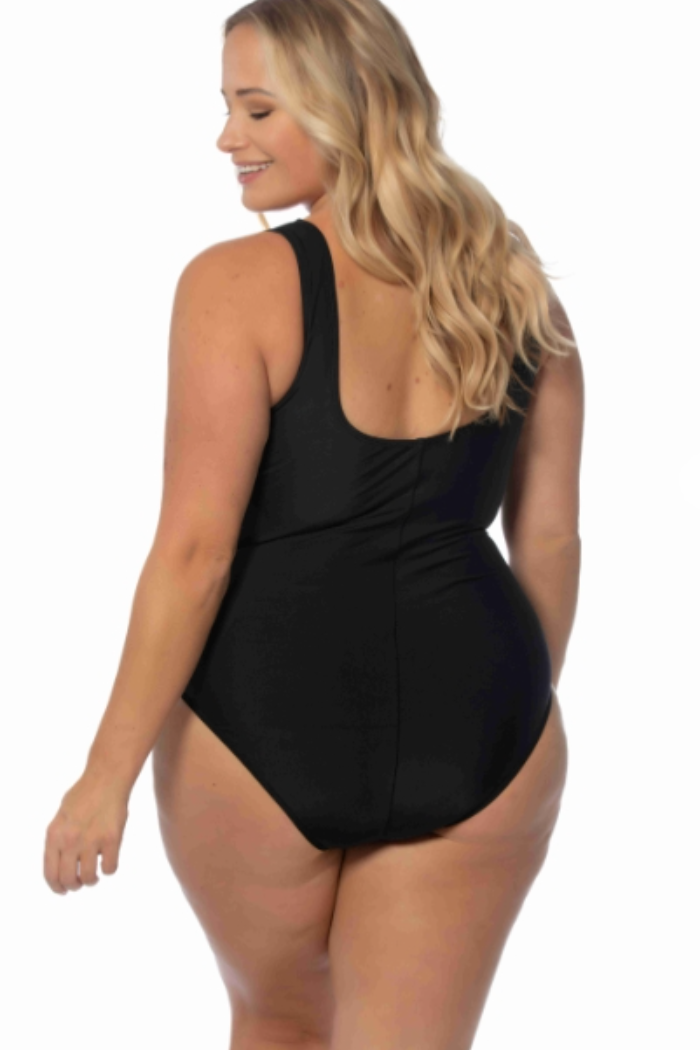 Black Shirred One-Piece Plus Size Swimsuit