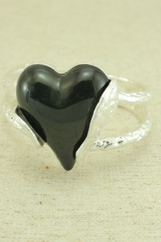 Hinged Silver Bracelet with Large Heart