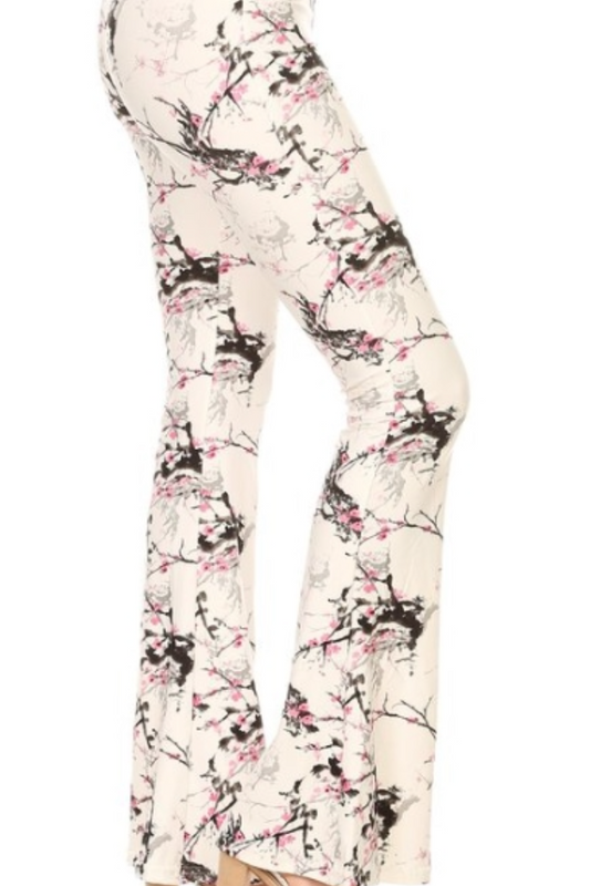 Palazzo Pant - Cherry Blossom Print on White