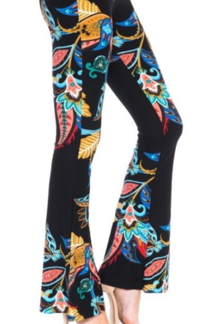 Palazzo Pant - Multi Paisley & Leaf Print on Black