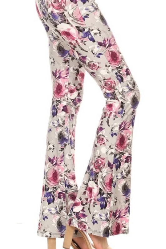 Palazzo Pant - Rose Print on Grey