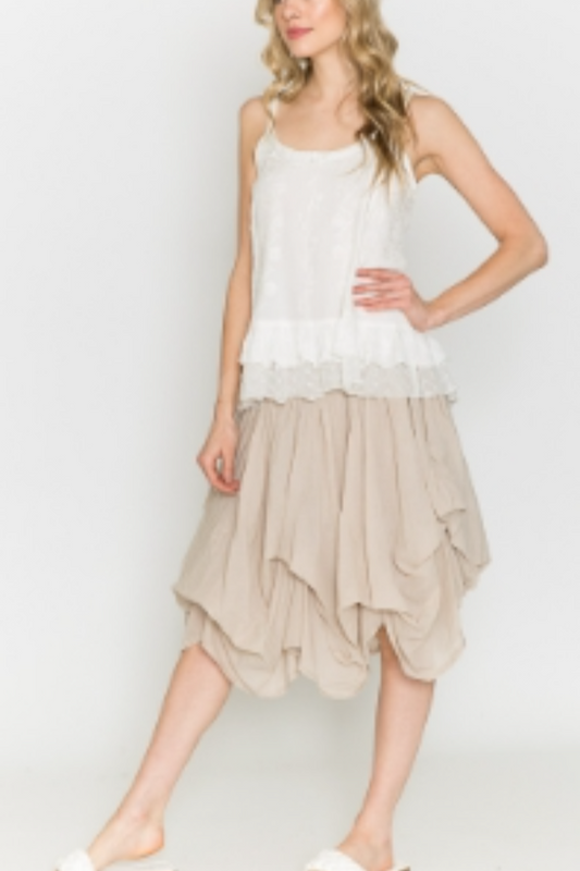Cotton Bubble Mini Skirt in Sand
