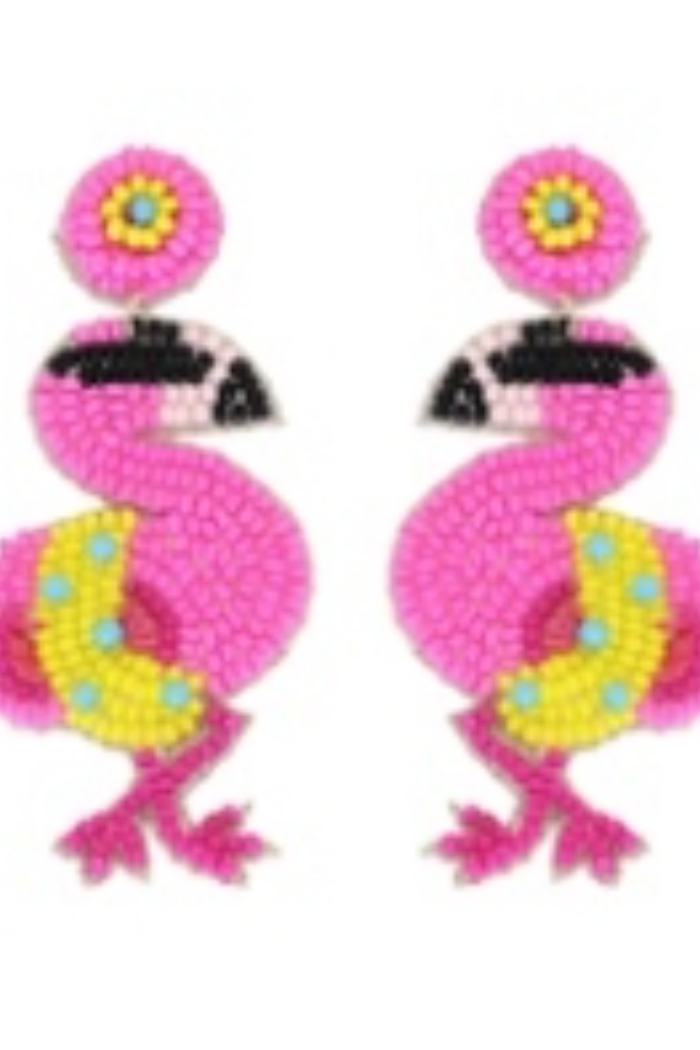 Flamingo Pink Seed Beaded Drop Post Earrings