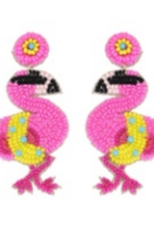 Flamingo Pink Seed Beaded Drop Post Earrings