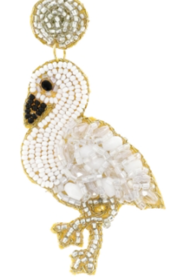 White Flamingo Seed Bead Drop Post Earrings