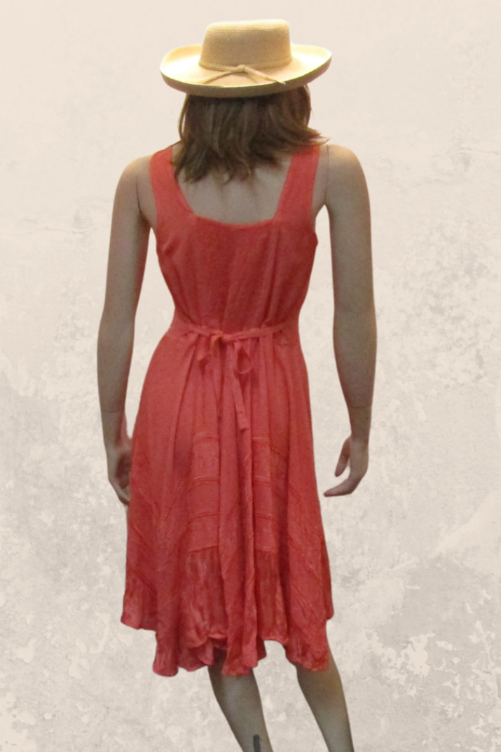 LaceUp Bodice Fit & Flare Dress in Coral