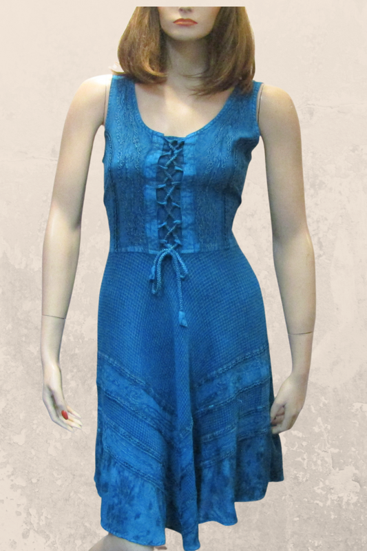 LaceUp Bodice Flared Skirt Teal Dress