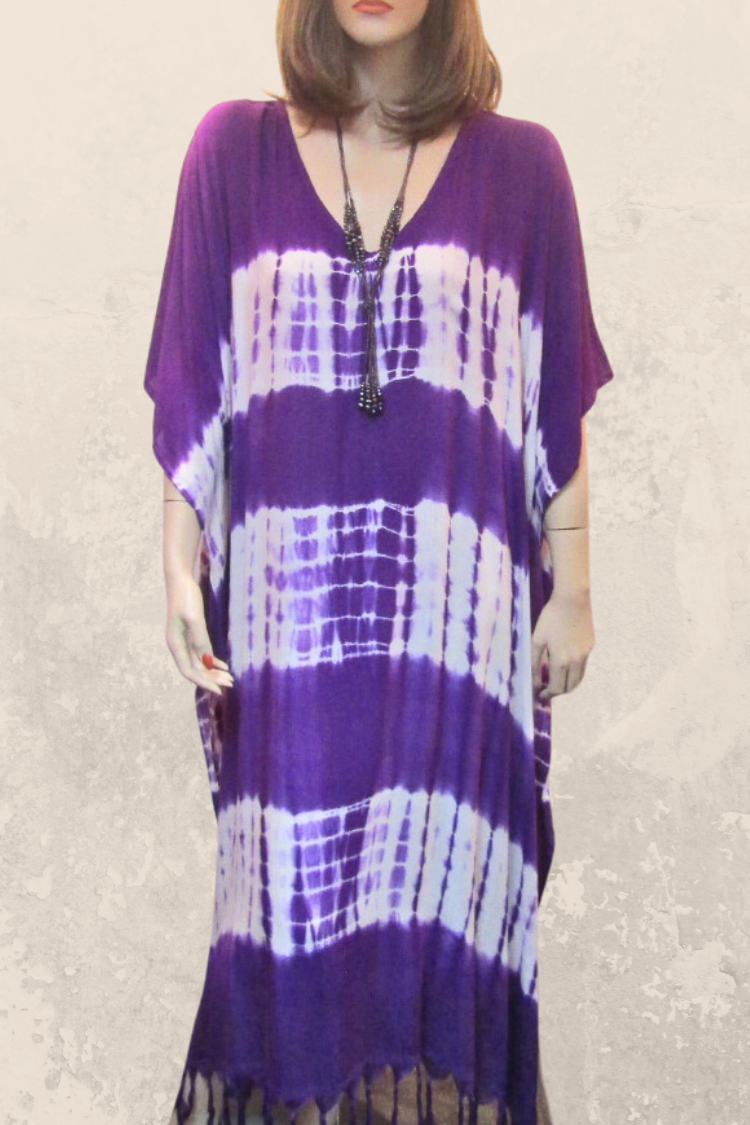 Tie Dye Kaftan -  Purple/White
