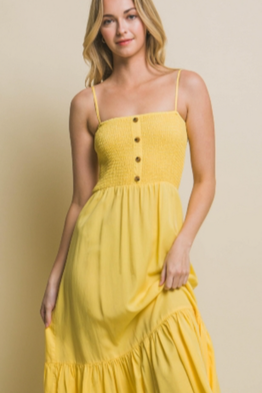 Smocked Yellow Maxi Tencel Dress