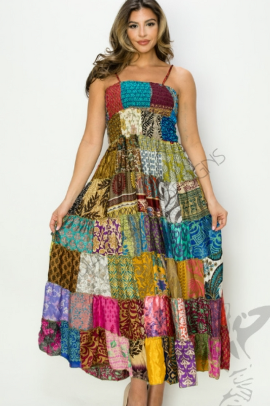 Patchwork Smocktop Maxi Dress