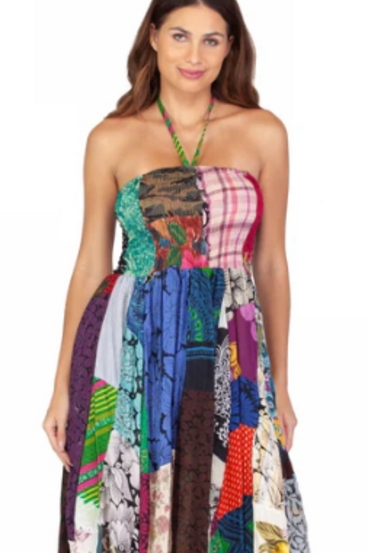 Patchwork Strapless Smocktop Maxi Dress