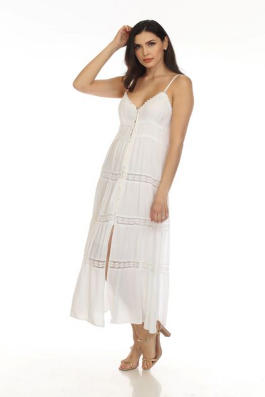 Button Front Maxi Dress in White