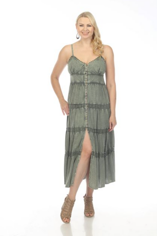 Button Front Maxi Dress in Green