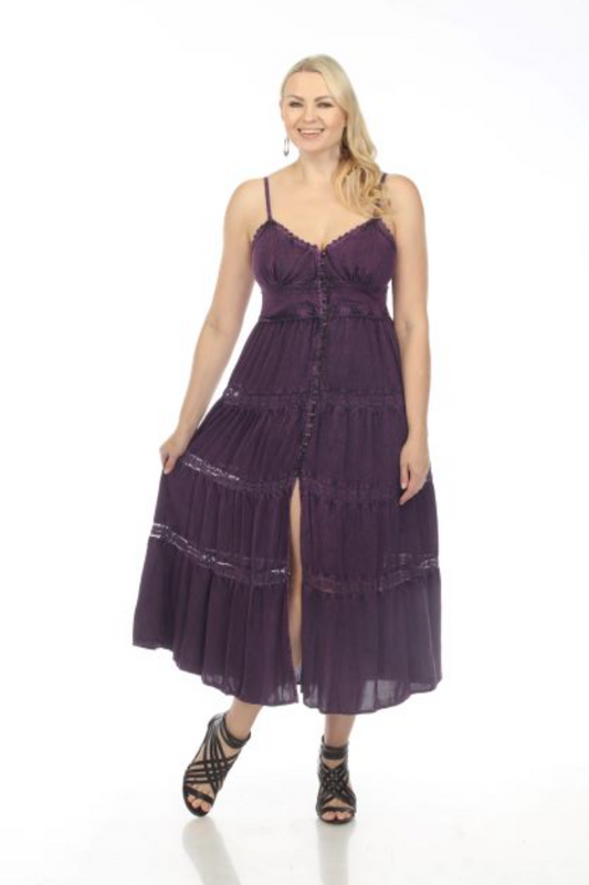 Button Front Maxi Dress in Purple