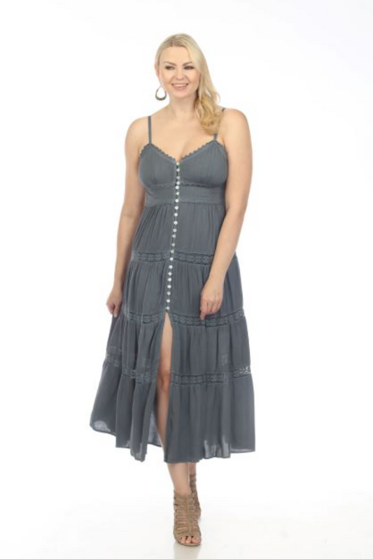 Button Front Maxi Dress in Grey