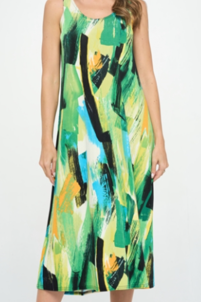 Abstract Print Sleeveless Maxi Tank Dress