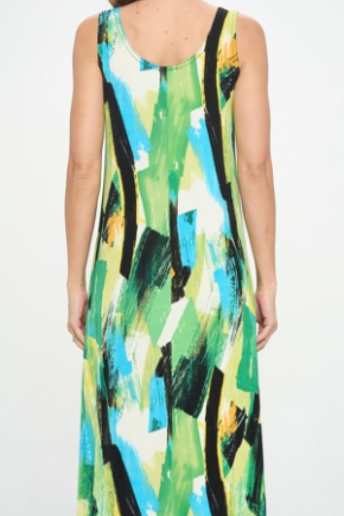 Abstract Print Sleeveless Maxi Tank Dress