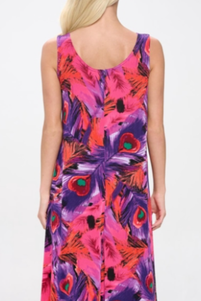Peacock Print Sleeveless Maxi Tank Dress kimbals Peacock Print Sleeveless Maxi Tank Dress kimbals