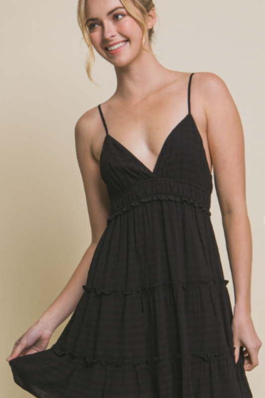 V-Neck Mini Ruffled & Flared Backless Dress