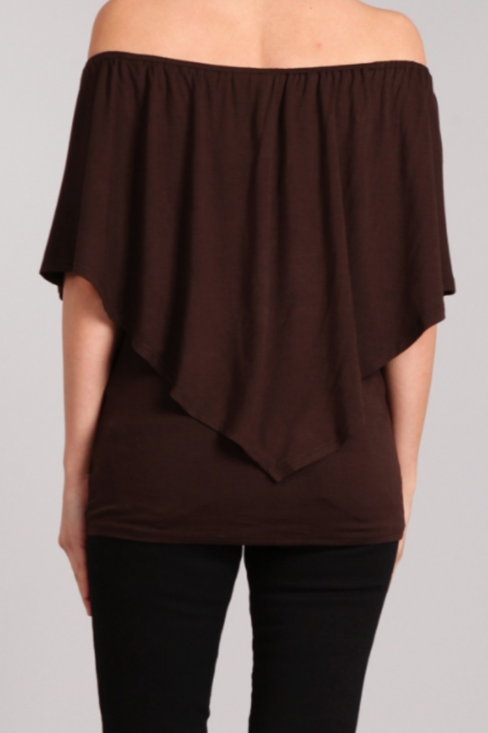 Convertible Elasticized Neckline Top - Brown