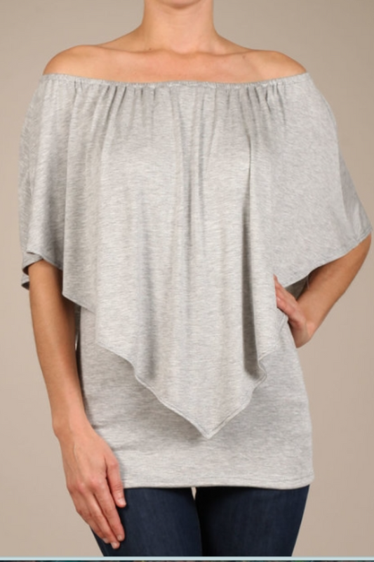 Convertible Elasticized Neckline Top - Heather Grey