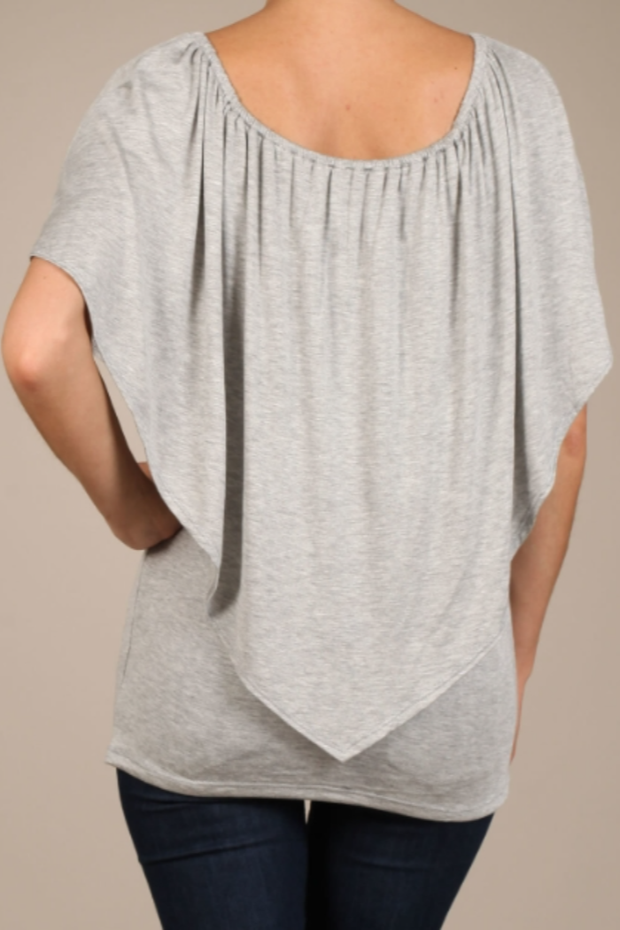 Convertible Elasticized Neckline Top - Heather Grey