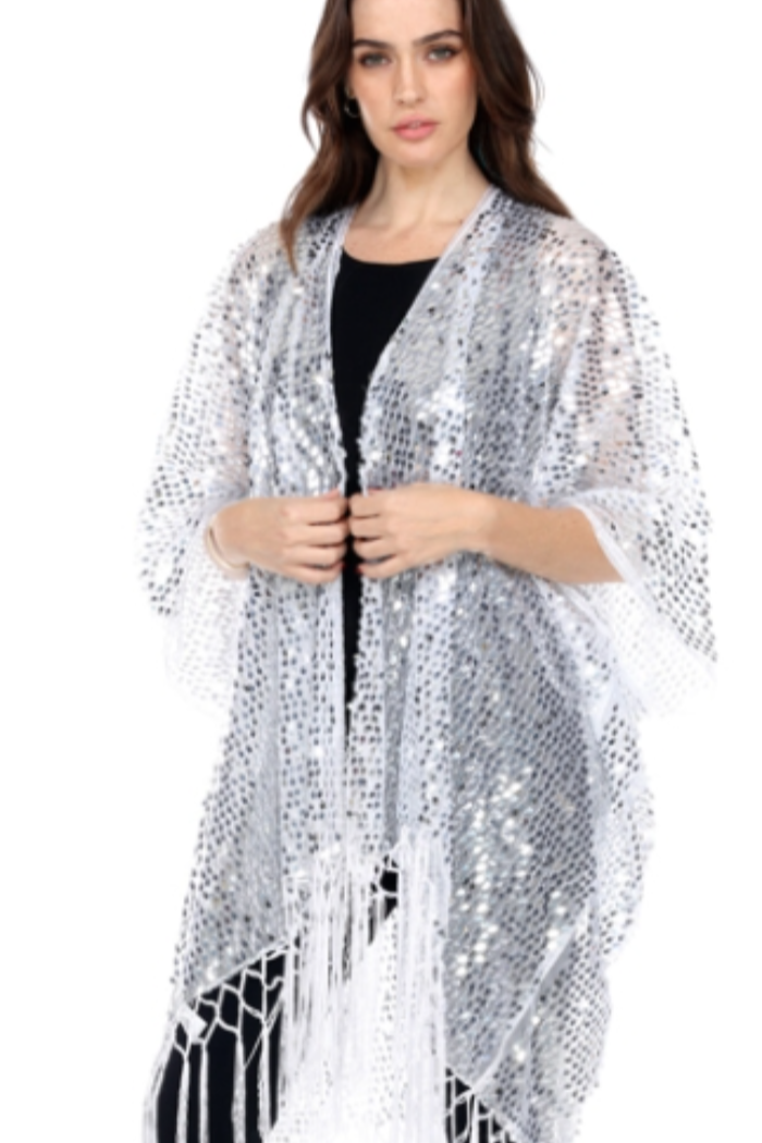 Sassy White Sequin Kimono Jacket