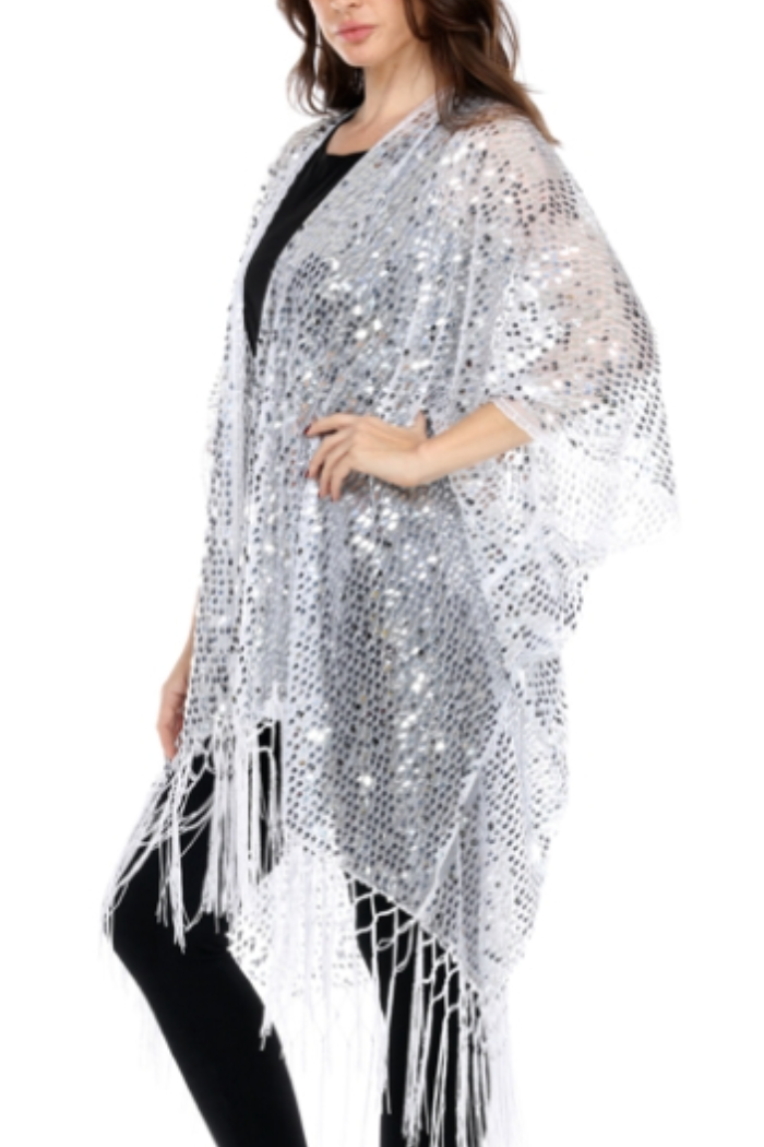 Sassy White Sequin Kimono Jacket