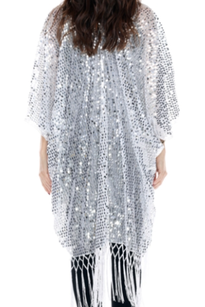 Sassy White Sequin Kimono Jacket