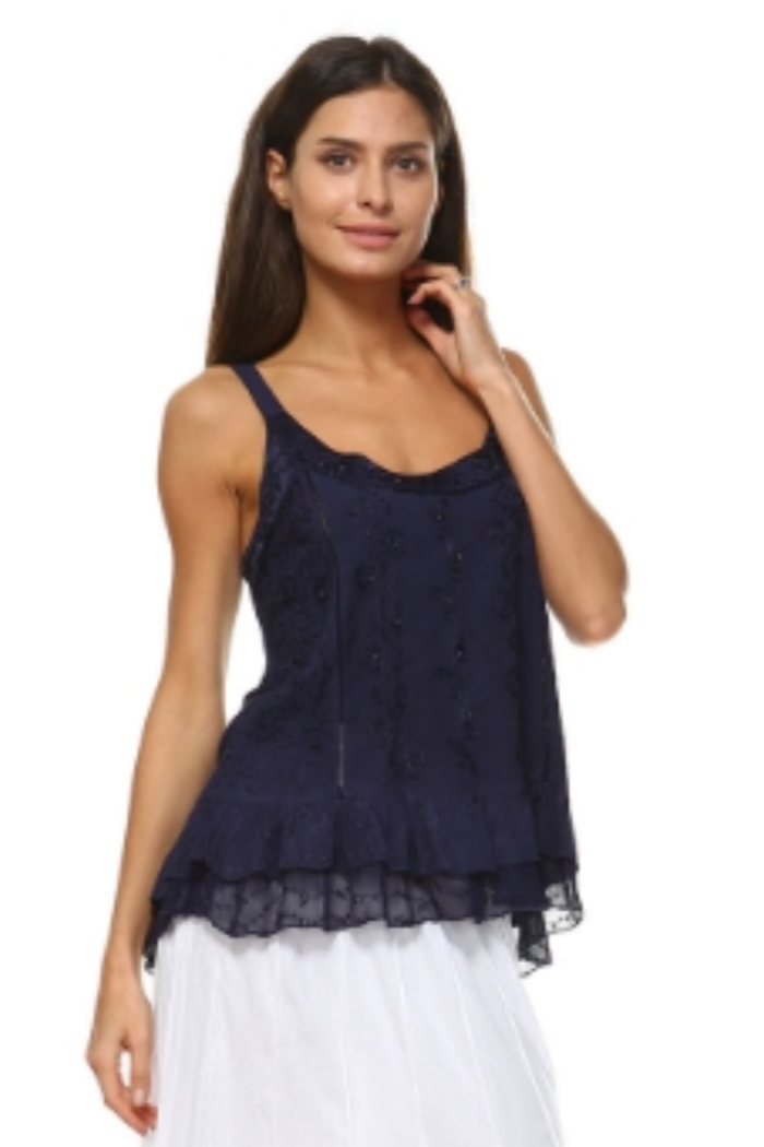 Sandwash Embroidered Tank Top - Navy