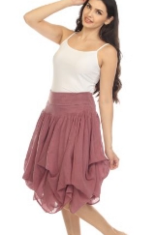 Short Cotton Bubble Skirt in Dark Rose