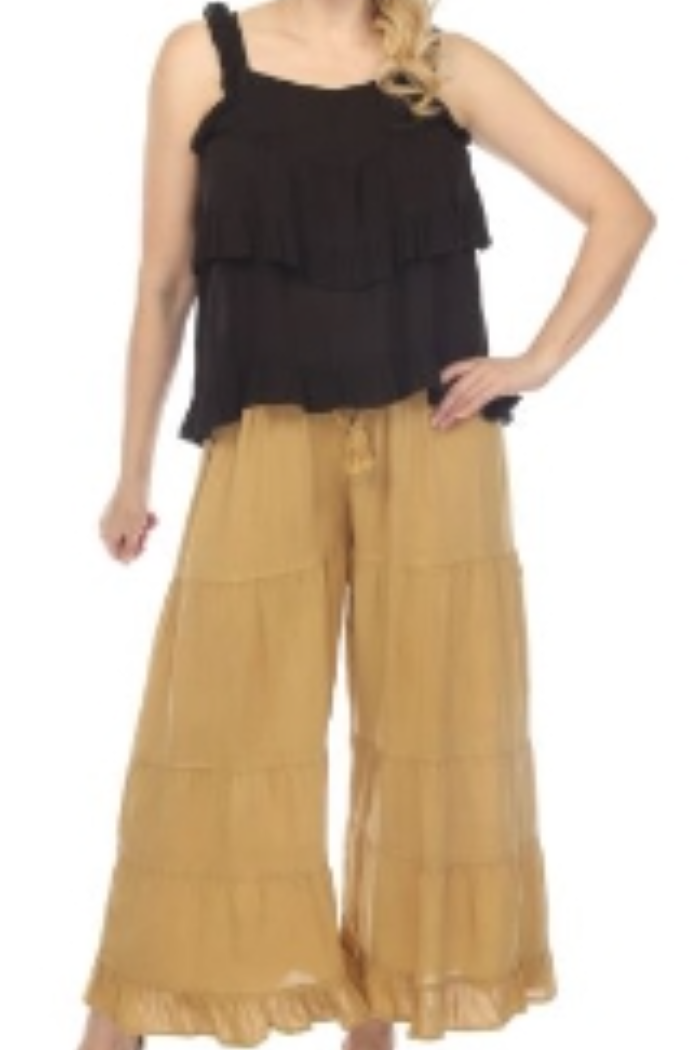 Mustard Stone Wash Long Tiered Pant