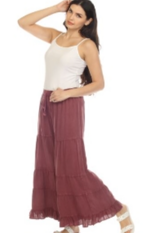 Rayon Tiered Pant in Dusty Rose Stone Wash