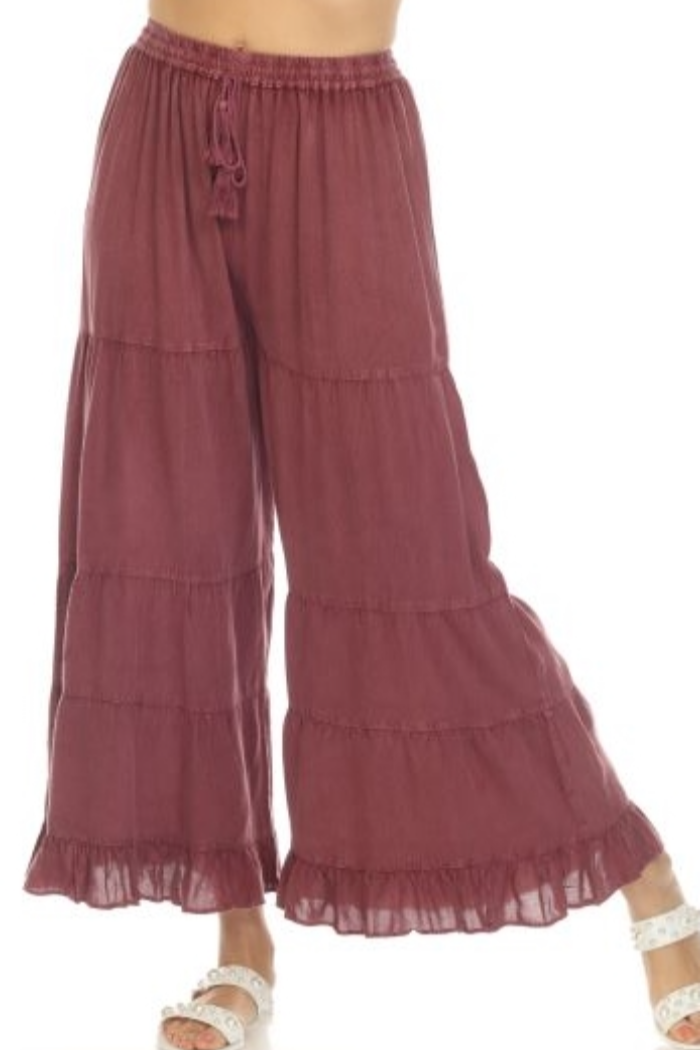 Dusty Rose Stone Wash Long Tiered Pant