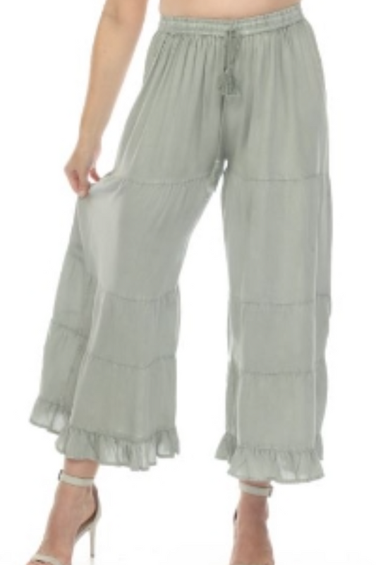 Sage Stone Wash Long Tiered Pant