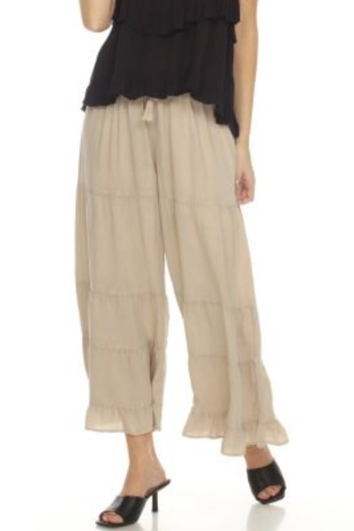 Rayon Tiered Pant in Sand Stone Wash