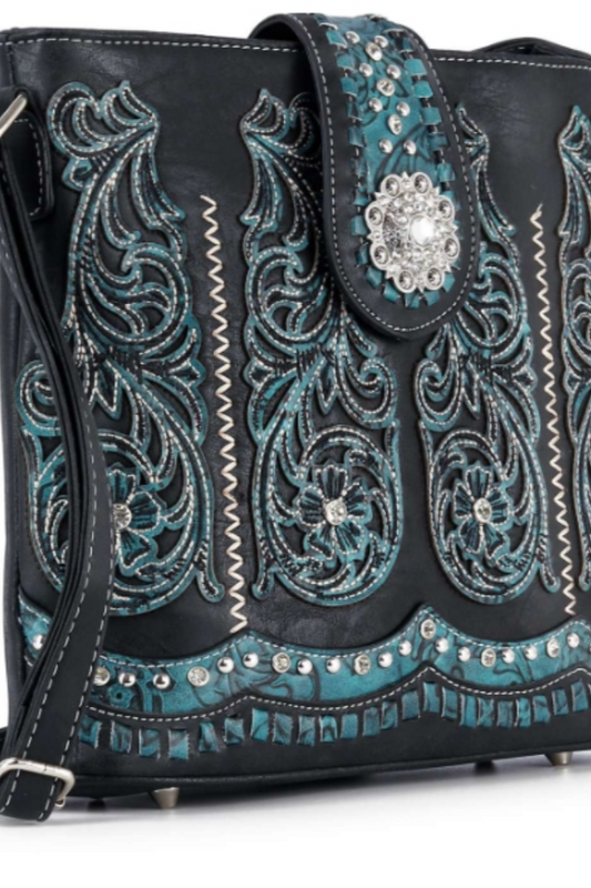 Western Blue Embroidered Crossbody