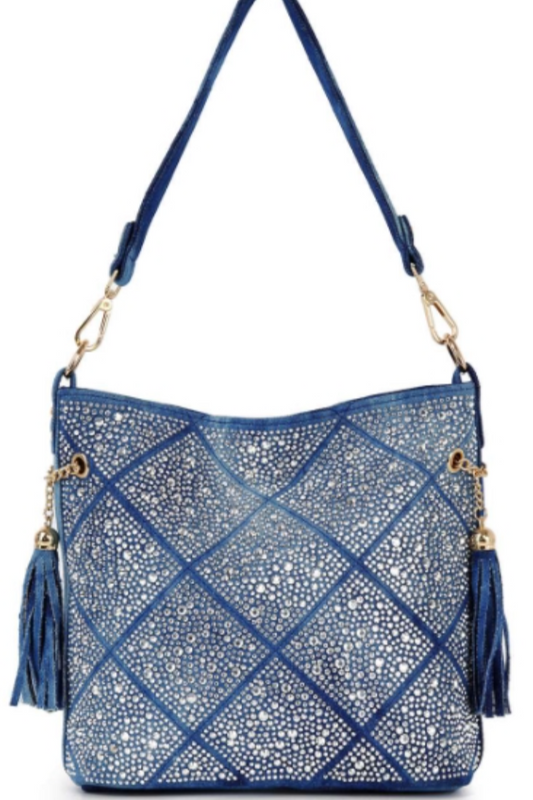 Denim Rhinestone Hobo Crossbody