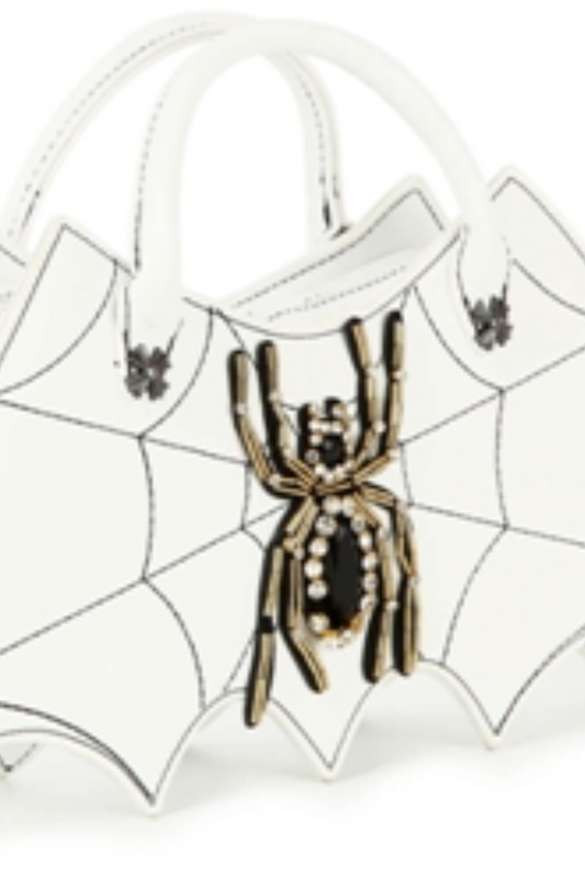 Bat Wing Rhinestone Spider White Handbag