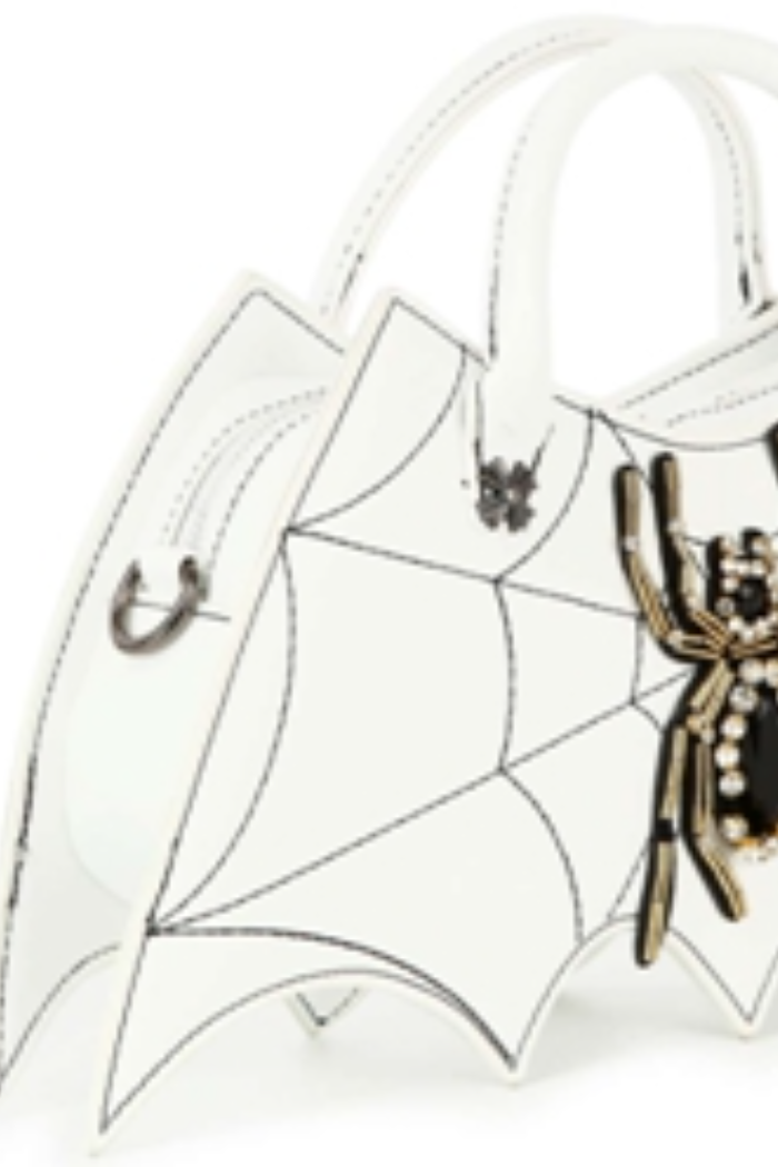 Bat Wing Rhinestone Spider White Handbag