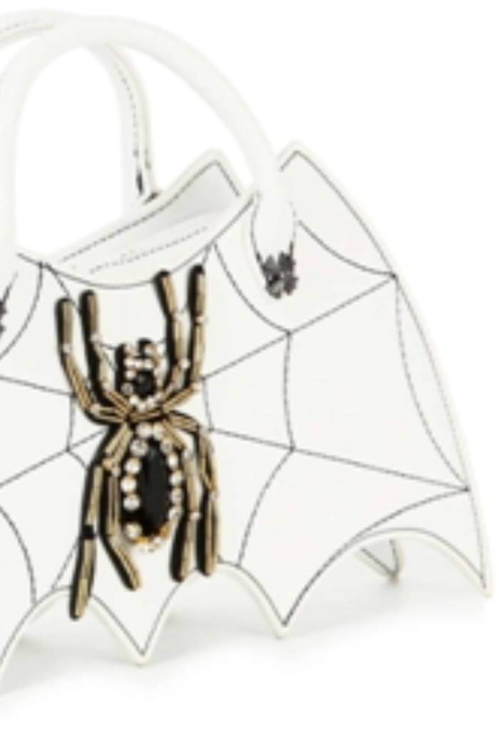 Bat Wing Rhinestone Spider White Handbag