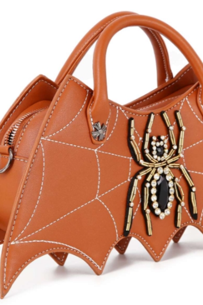 Bat Wing Rhinestone Spider Orange Handbag