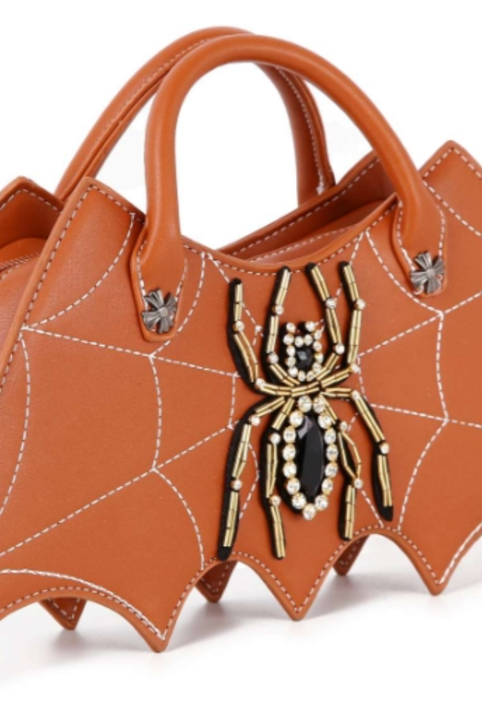 Bat Wing Rhinestone Spider Orange Handbag