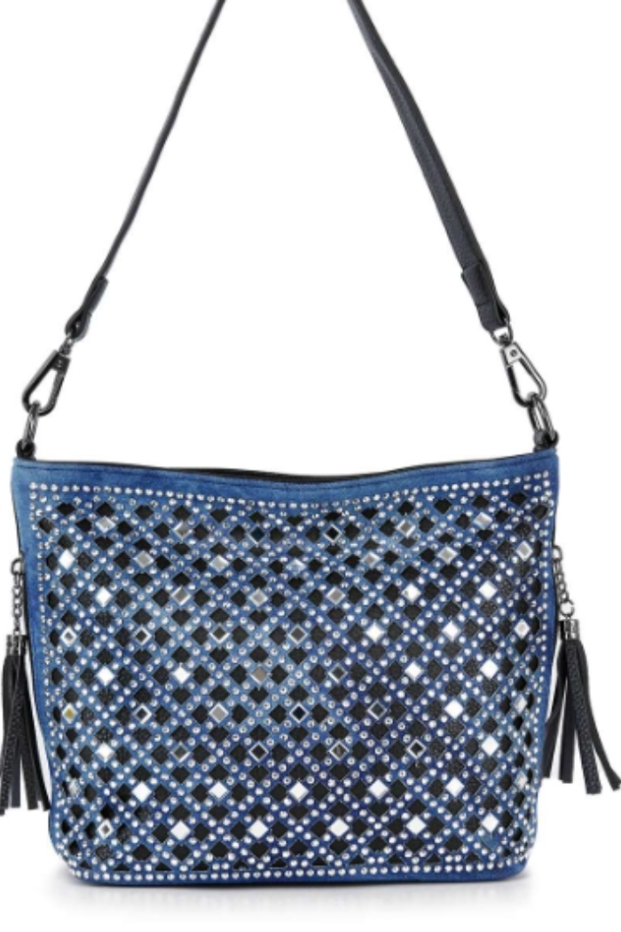 Blue-Black Rhinestone Hobo Handbag