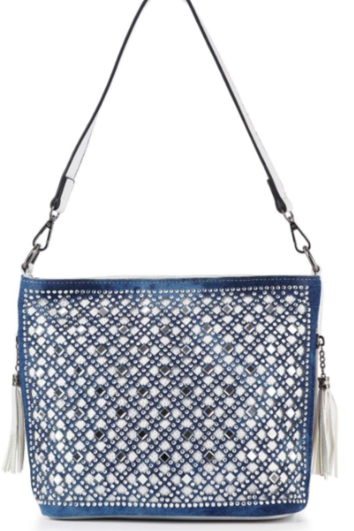 Blue-Silver Rhinestone Hobo Handbag