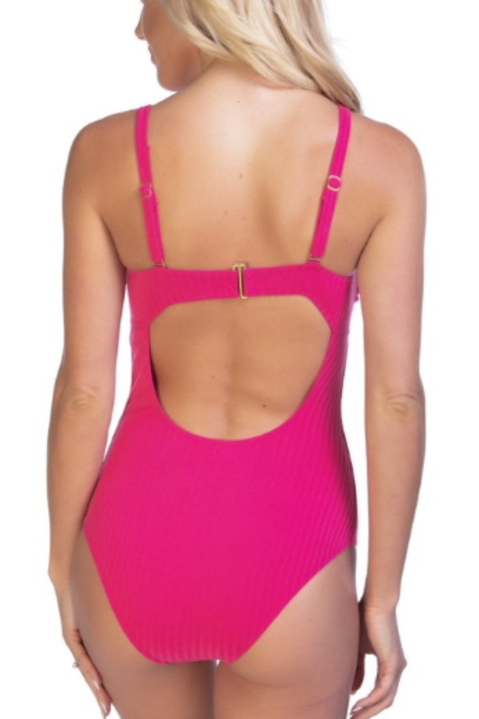 Ribbed Pink One Piece Swimsuit